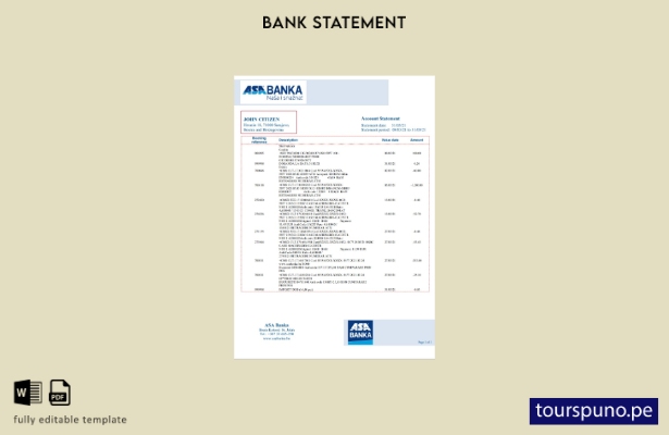listo para imprimir plantilla de extracto bancario ASA Banka de Bosnia y Herzego